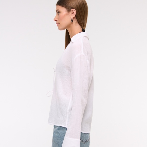 Abercrombie & Fitch Long Sleeve Oversized Tie Front Gauzy Shirt - Picture 4 of 6